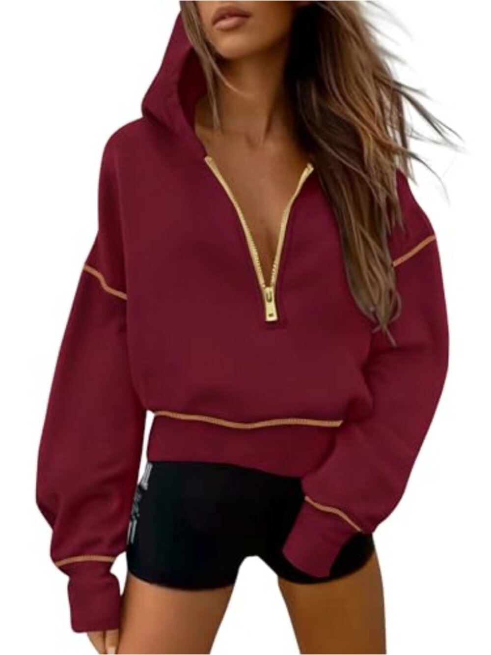 Women's Half Zip Cropped Hoodie Fleece Lined Sweatshirt Long Sleeve Pullover